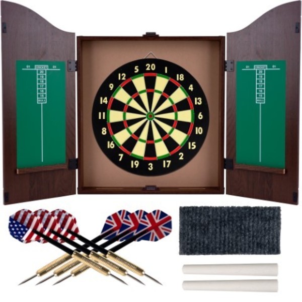 Toy Time Toy Time Dartboard Cabinet Set, Self-Healing Dart Game, Protective Case with 6 Steel Tip Darts 112686UEJ